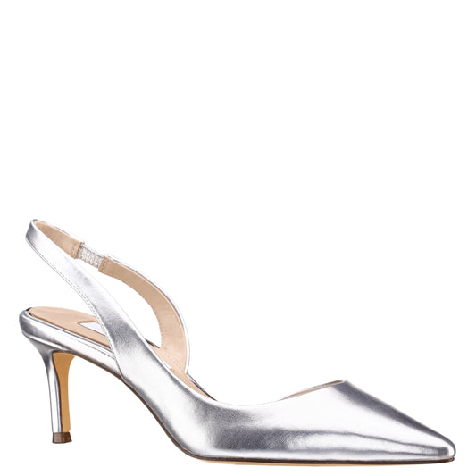 Nina60s Silver Metallic Glaze Mid-Heel Slingback Pumps | Nina Shoes
