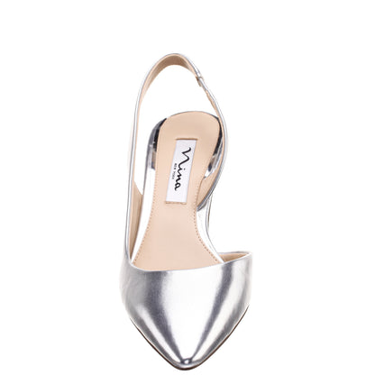 Nina60s Silver Metallic Glaze Mid-Heel Slingback Pumps | Nina Shoes