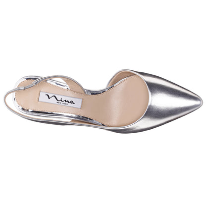 Nina60s Silver Metallic Glaze Mid-Heel Slingback Pumps | Nina Shoes