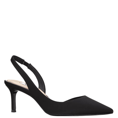 Nina60s Black Satin Mid-Heel Slingback Pumps | Nina Shoes