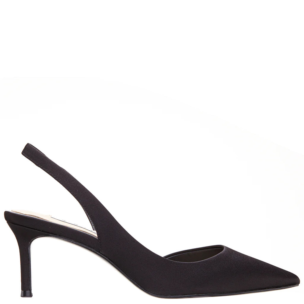 Nina60s Black Satin Mid-Heel Slingback Pumps | Nina Shoes