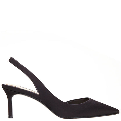 Nina60s Black Satin Mid-Heel Slingback Pumps | Nina Shoes