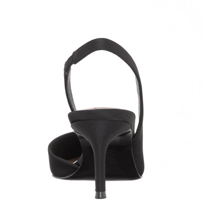 Nina60s Black Satin Mid-Heel Slingback Pumps | Nina Shoes