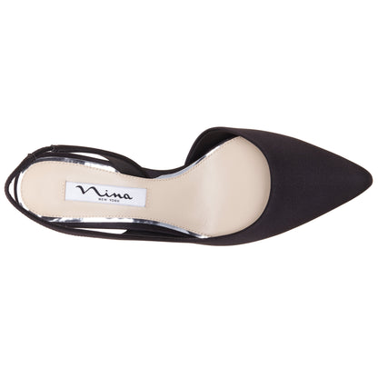 Nina60s Black Satin Mid-Heel Slingback Pumps | Nina Shoes