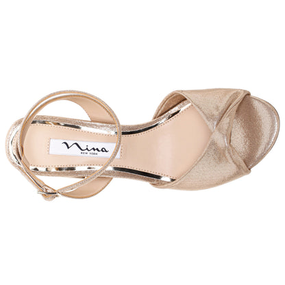 Nigella Yellow Metallic Suedette Block-Heel Sandals | Nina Shoes