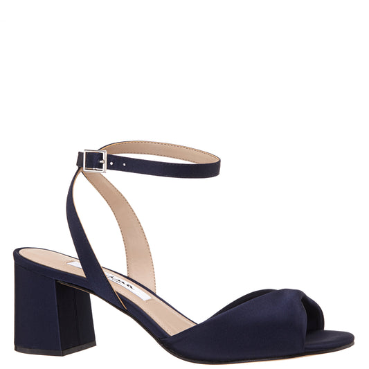 Nigella Blue Satin Block-Heel Sandals with Ankle-Strap | Nina Shoes