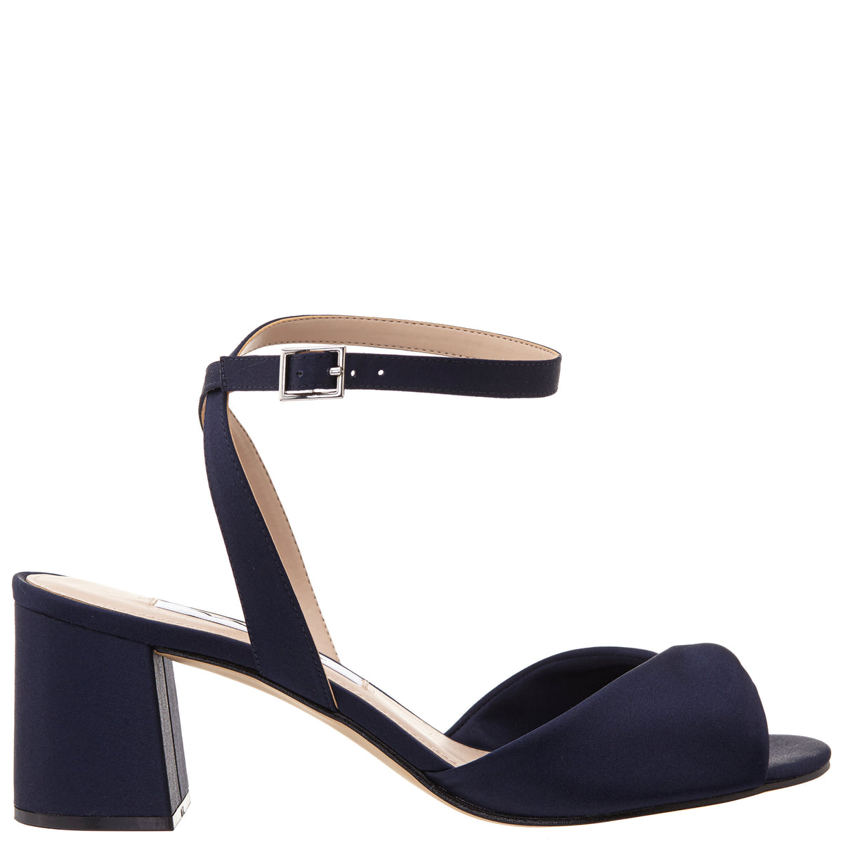 Nigella Blue Satin Block-Heel Sandals with Ankle-Strap | Nina Shoes
