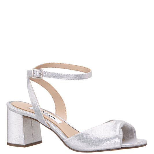 Nigella True Silver Metallic Suedette Block-Heel Sandals | Nina Shoes