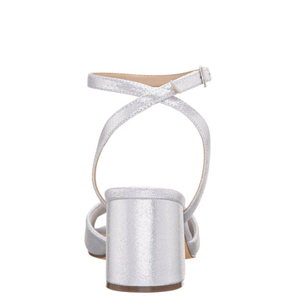 Nigella True Silver Metallic Suedette Block-Heel Sandals | Nina Shoes