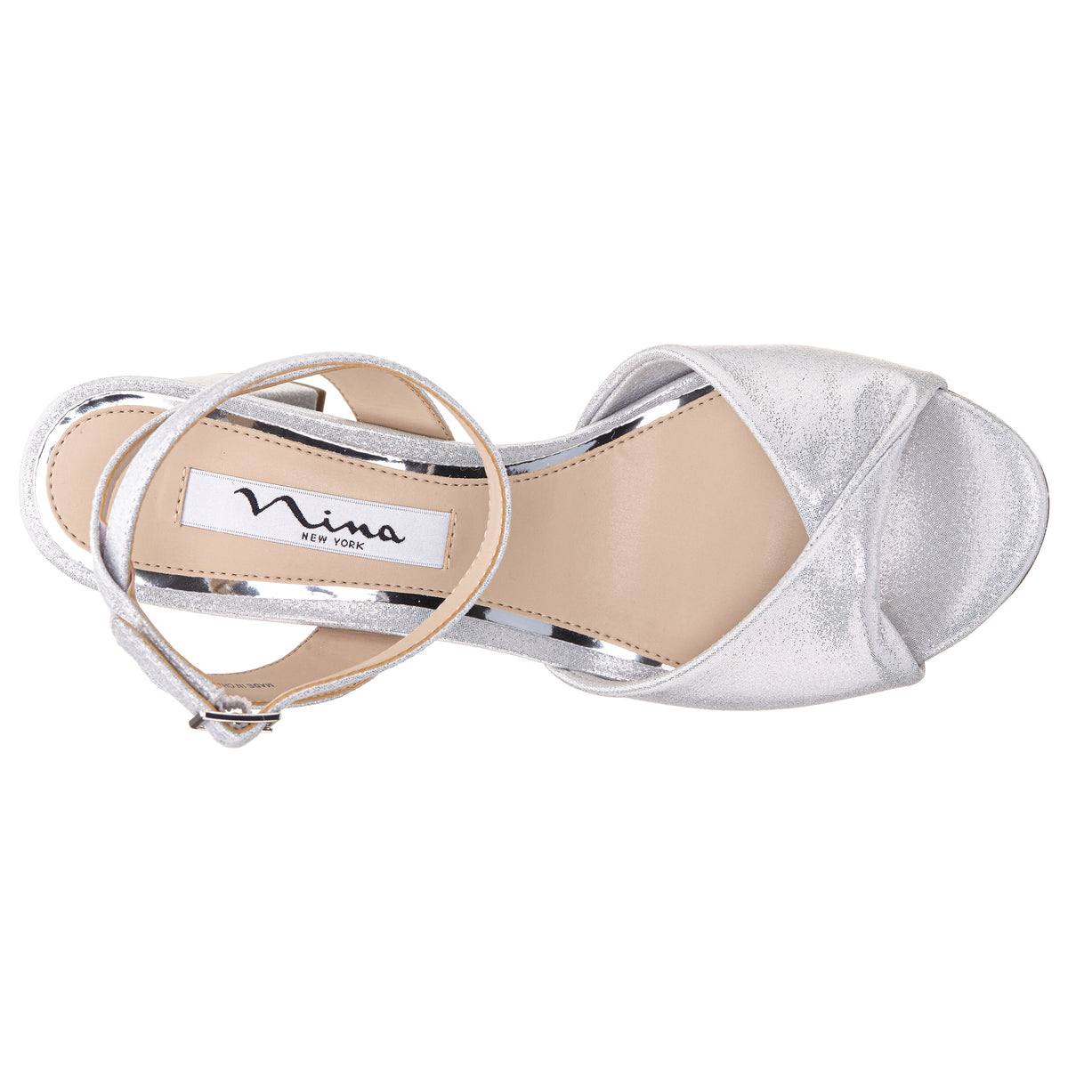 Nigella True Silver Metallic Suedette Block-Heel Sandals | Nina Shoes