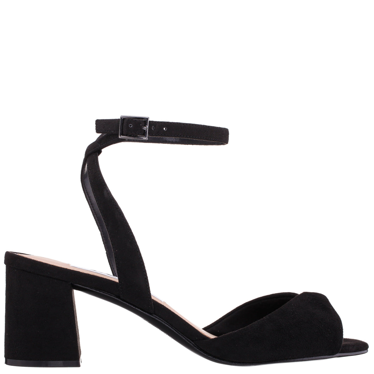 Nigella Black Suedette Block-Heel Sandals with Ankle-Strap | Nina Shoes