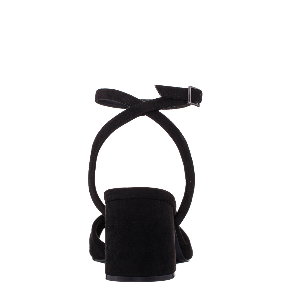 Nigella Black Suedette Block-Heel Sandals with Ankle-Strap | Nina Shoes