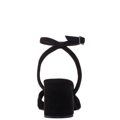 Nigella Black Suedette Block-Heel Sandals with Ankle-Strap | Nina Shoes