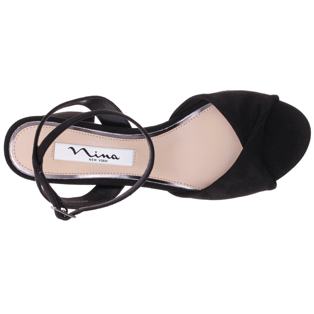 Nigella Black Suedette Block-Heel Sandals with Ankle-Strap | Nina Shoes