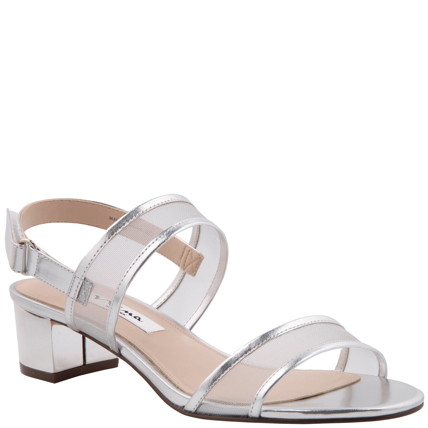 Ganice Silver Metallic Foil with Mesh Block-Heel Hook & Loop Sandals | Nina Shoes
