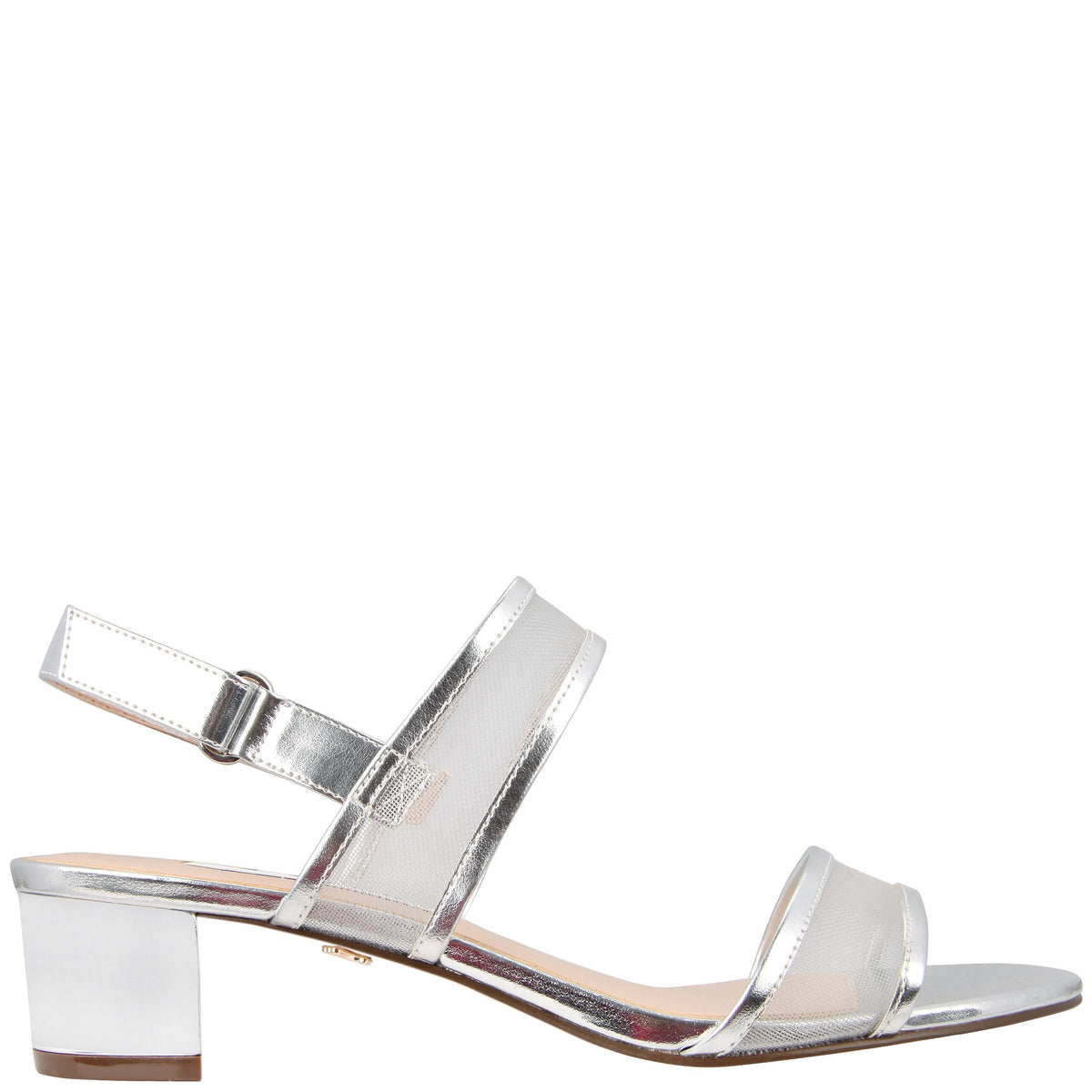 Ganice Silver Metallic Foil with Mesh Block-Heel Hook & Loop Sandals | Nina Shoes