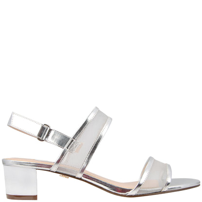 Ganice Silver Metallic Foil with Mesh Block-Heel Hook & Loop Sandals | Nina Shoes