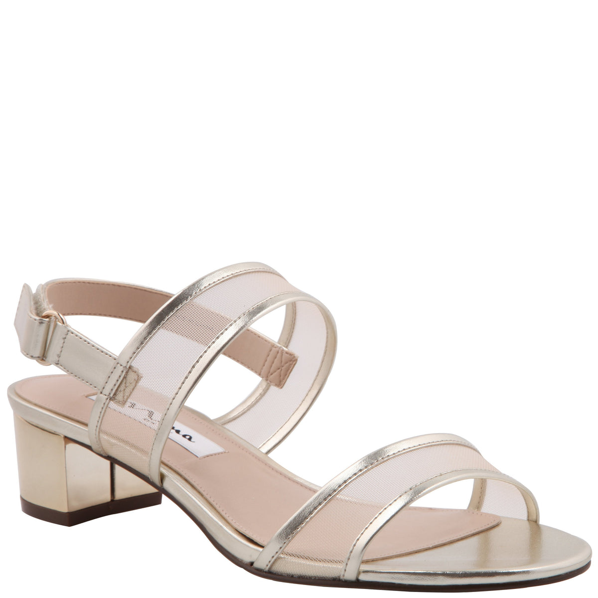 Ganice Platino Metallic Foil with Mesh Block-Heel Hook & Loop Sandals | Nina Shoes