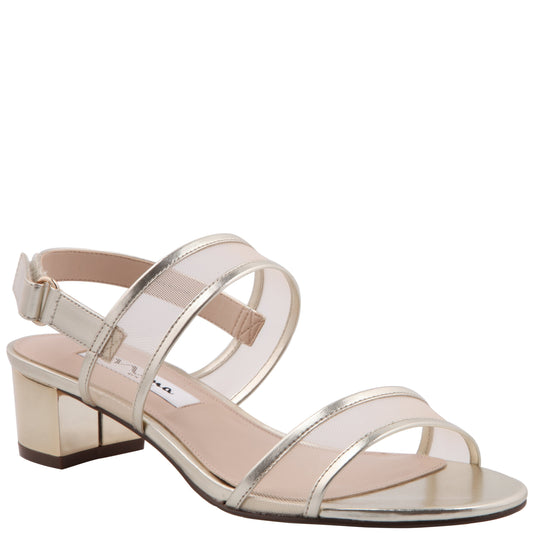 Ganice Platino Metallic Foil with Mesh Block-Heel Hook & Loop Sandals | Nina Shoes