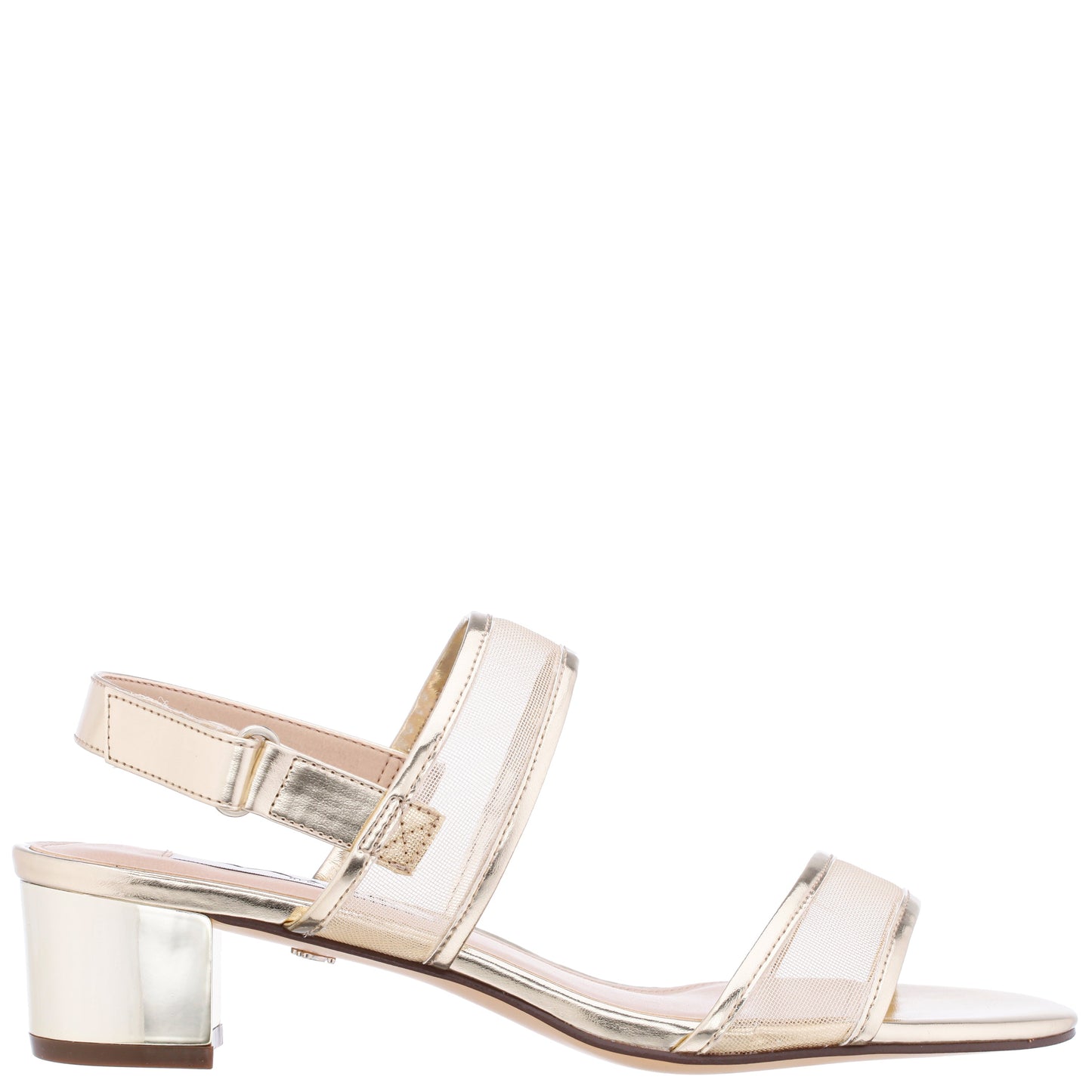 Ganice Platino Metallic Foil with Mesh Block-Heel Hook & Loop Sandals | Nina Shoes