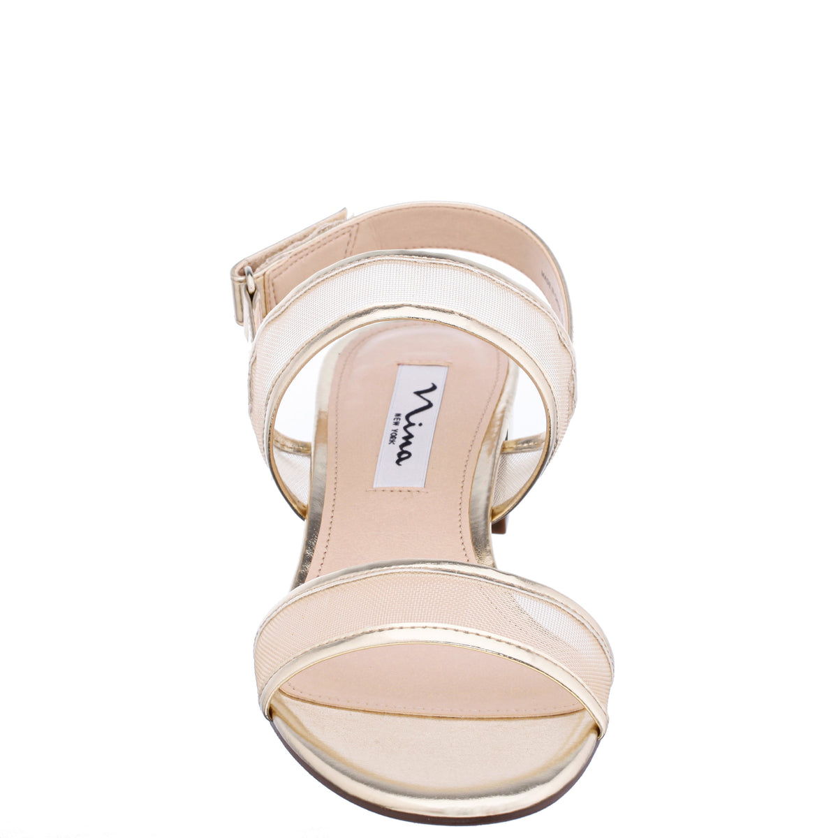 Ganice Platino Metallic Foil with Mesh Block-Heel Hook & Loop Sandals | Nina Shoes