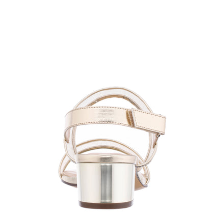 Ganice Platino Metallic Foil with Mesh Block-Heel Hook & Loop Sandals | Nina Shoes