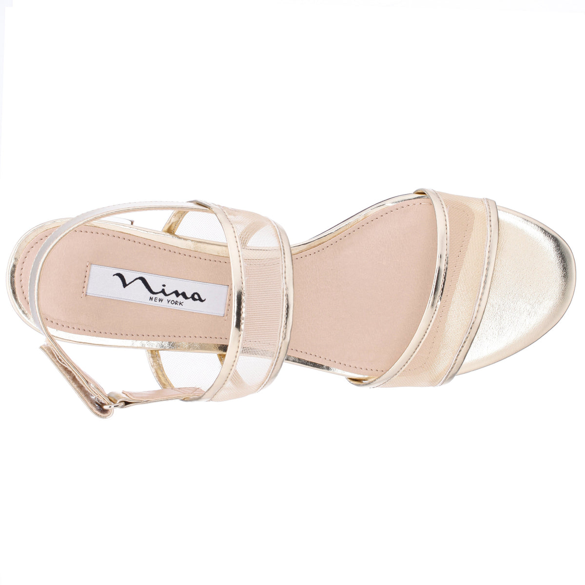 Ganice Platino Metallic Foil with Mesh Block-Heel Hook & Loop Sandals | Nina Shoes