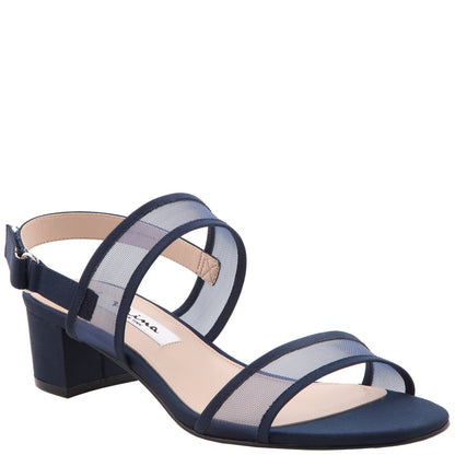 Ganice Blue Satin with Mesh Block-Heel Hook & Loop Sandals | Nina Shoes