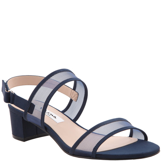 Ganice Blue Satin with Mesh Block-Heel Hook & Loop Sandals | Nina Shoes