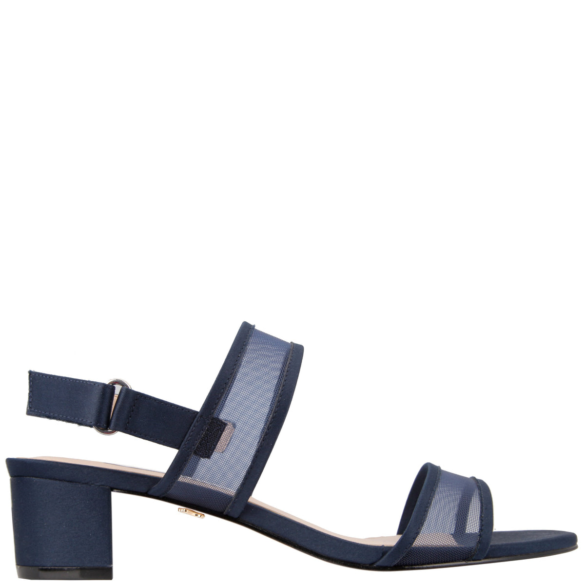 Ganice Blue Satin with Mesh Block-Heel Hook & Loop Sandals | Nina Shoes