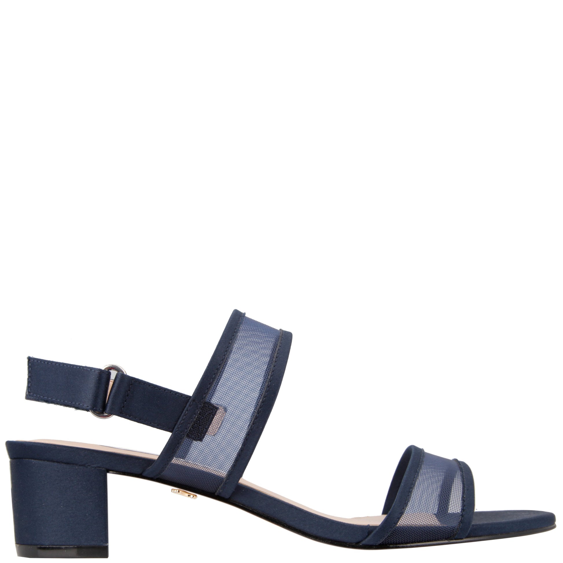 Ganice Blue Satin with Mesh Block-Heel Hook & Loop Sandals | Nina Shoes