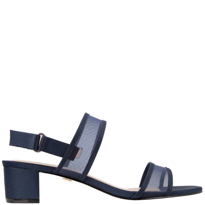 Ganice Blue Satin with Mesh Block-Heel Hook & Loop Sandals | Nina Shoes