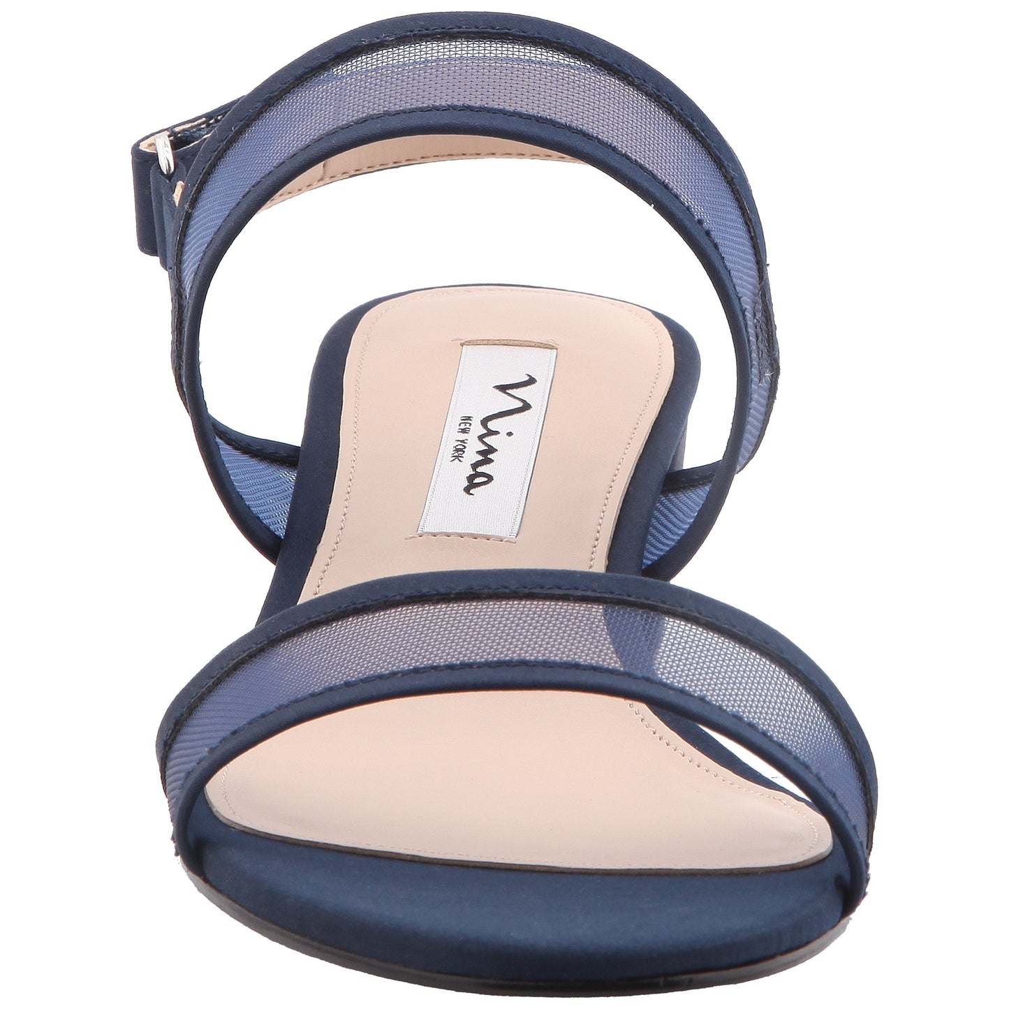 Ganice Blue Satin with Mesh Block-Heel Hook & Loop Sandals | Nina Shoes
