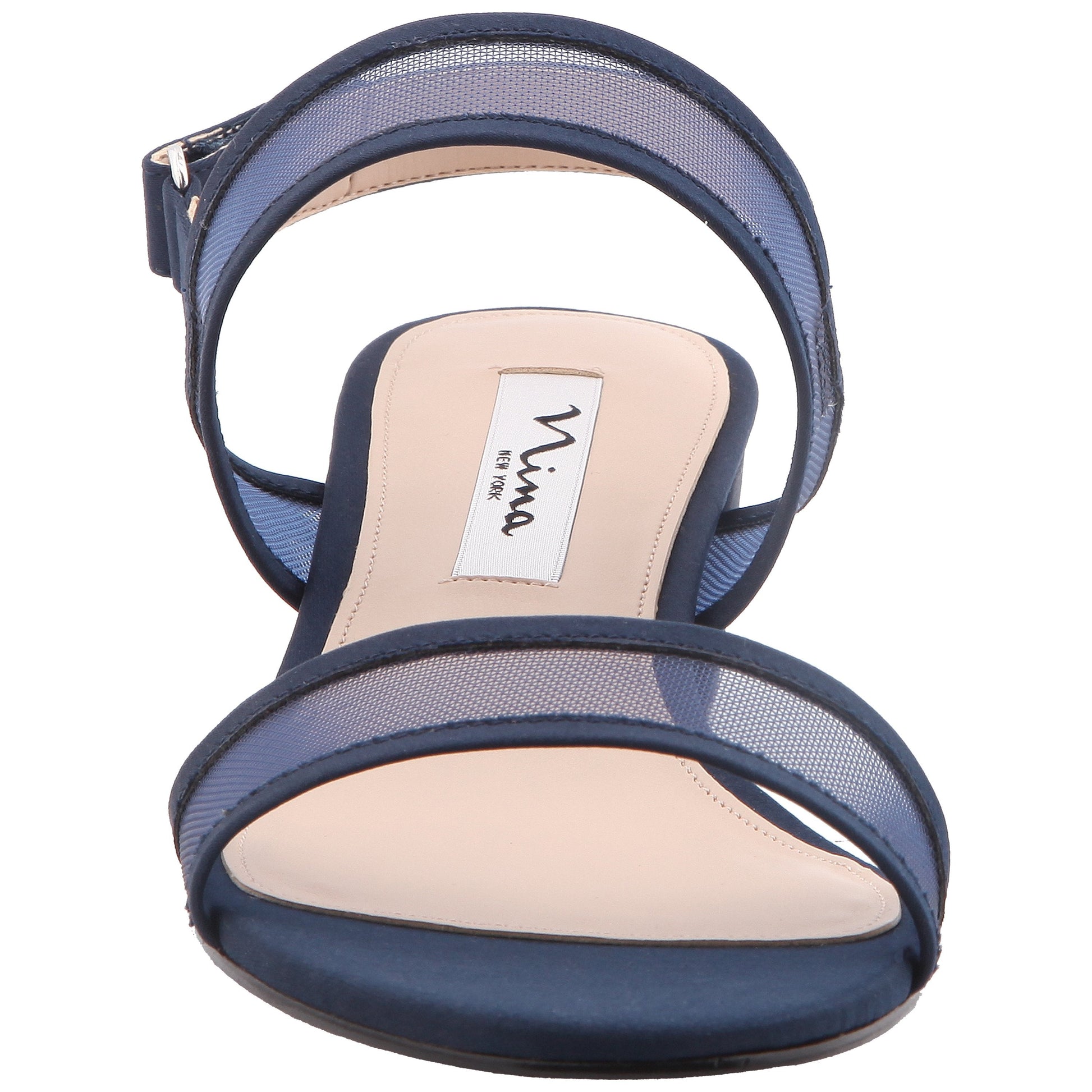 Ganice Blue Satin with Mesh Block-Heel Hook & Loop Sandals | Nina Shoes