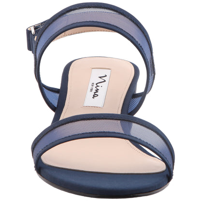 Ganice Blue Satin with Mesh Block-Heel Hook & Loop Sandals | Nina Shoes