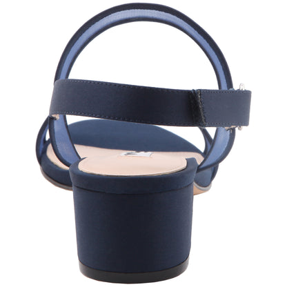 Ganice Blue Satin with Mesh Block-Heel Hook & Loop Sandals | Nina Shoes