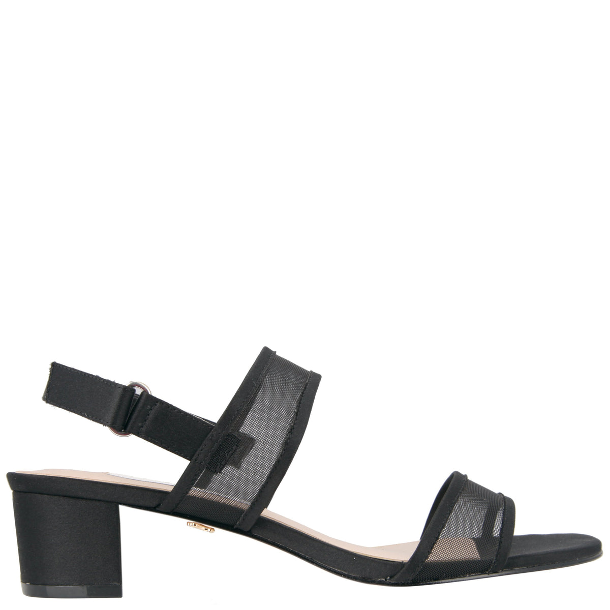 Ganice Black Satin with Mesh Block-Heel Hook & Loop Sandals | Nina Shoes