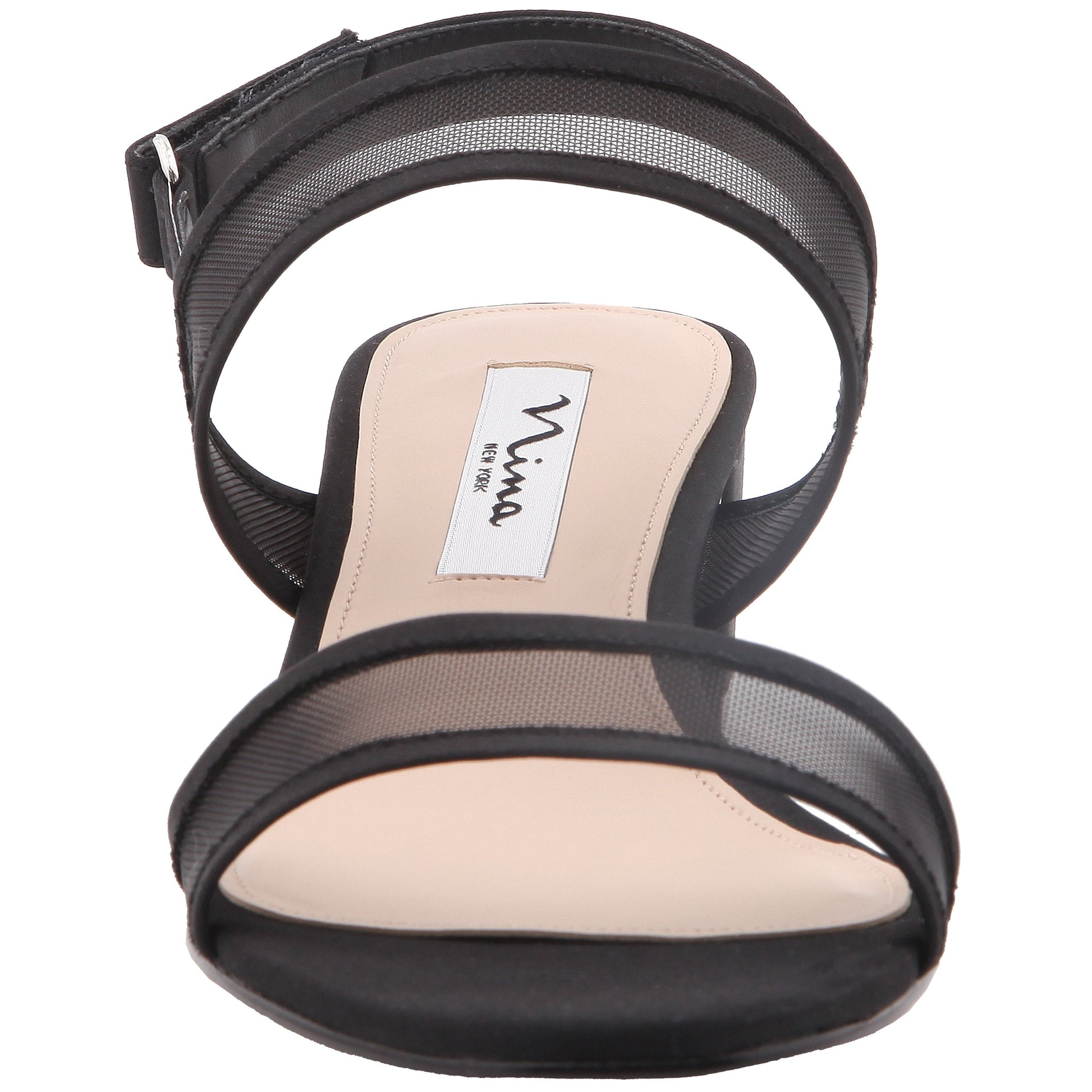 Ganice Black Satin with Mesh Block-Heel Hook & Loop Sandals | Nina Shoes