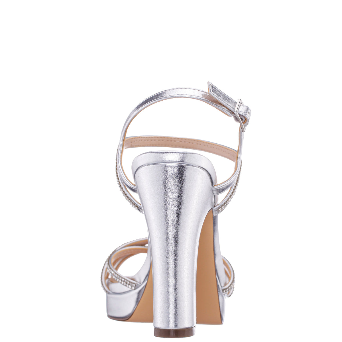 Sybel Silver Metallic Ultra-High Block Heel Platform Sandal | Nina Shoes
