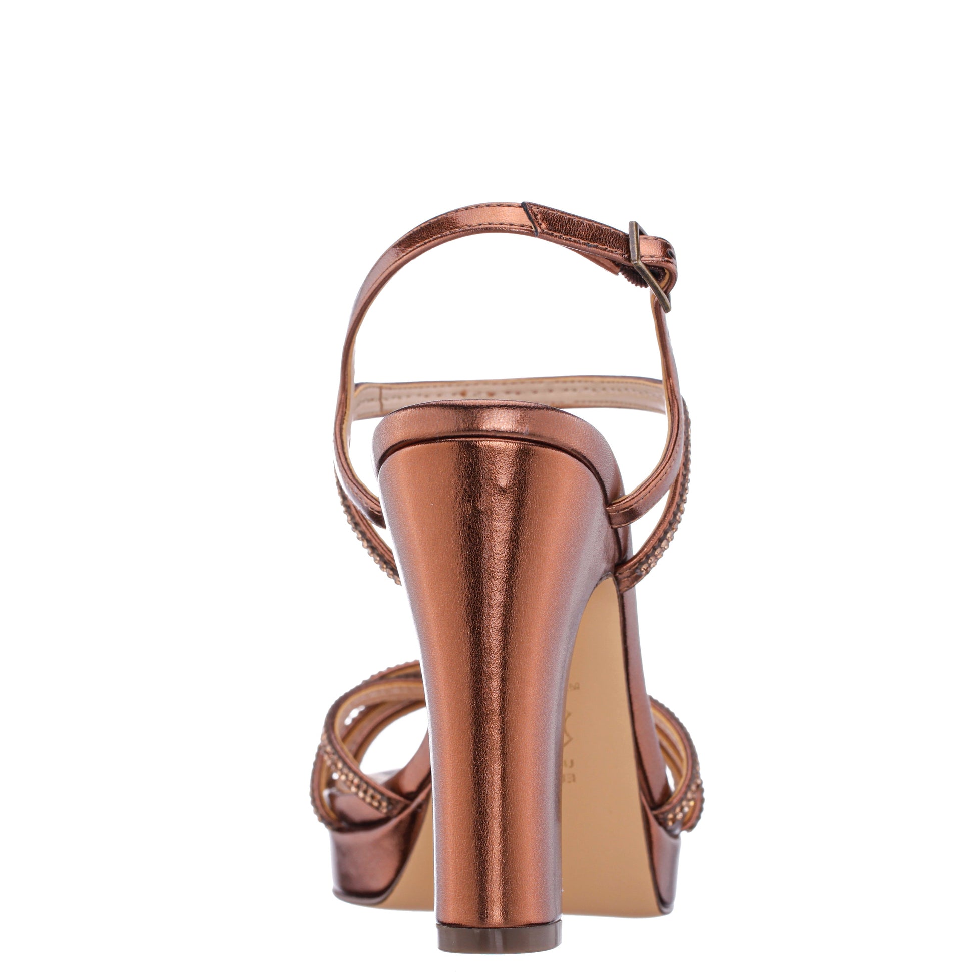 Sybel Brown Metallic Ultra-High Block Heel Platform Sandal | Nina Shoes