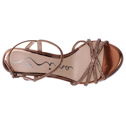 Sybel Brown Metallic Ultra-High Block Heel Platform Sandal | Nina Shoes