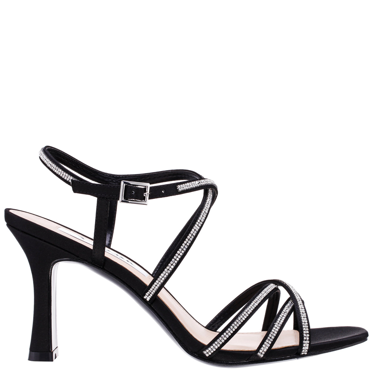 Anna Black Satin Mid-Heel Sandals | Nina Shoes