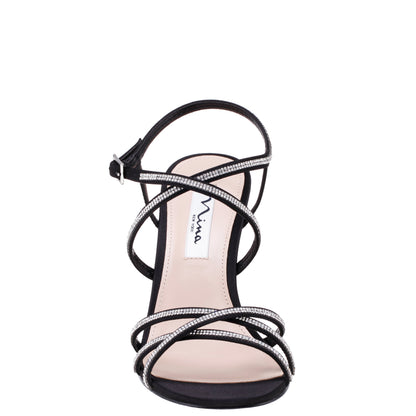 Anna Black Satin Mid-Heel Sandals | Nina Shoes