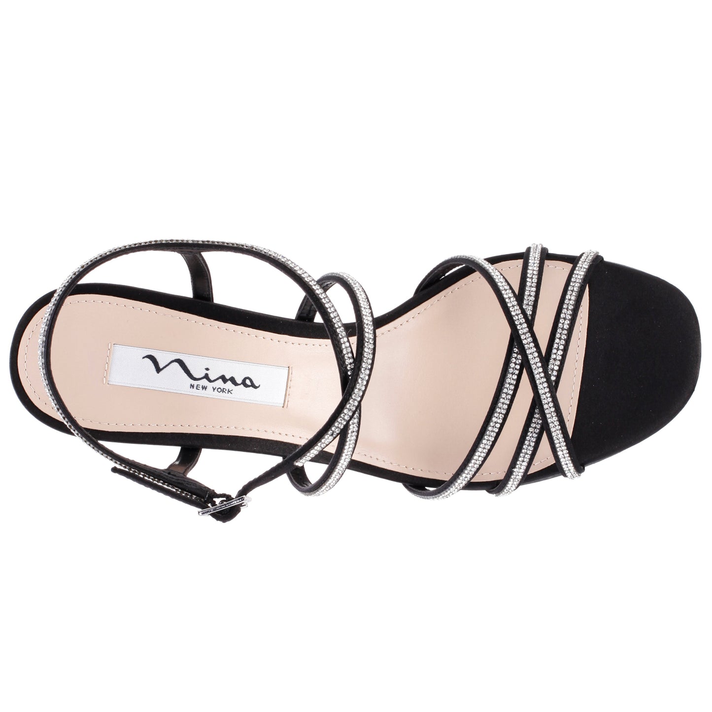 Anna Black Satin Mid-Heel Sandals | Nina Shoes