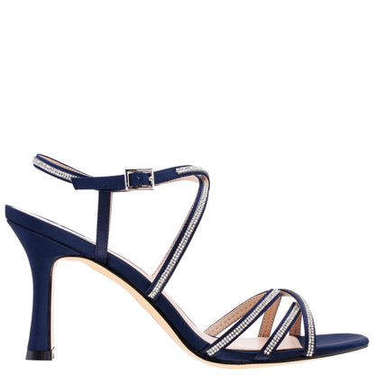 Anna Navy Satin Mid-Heel Sandals | Nina Shoes