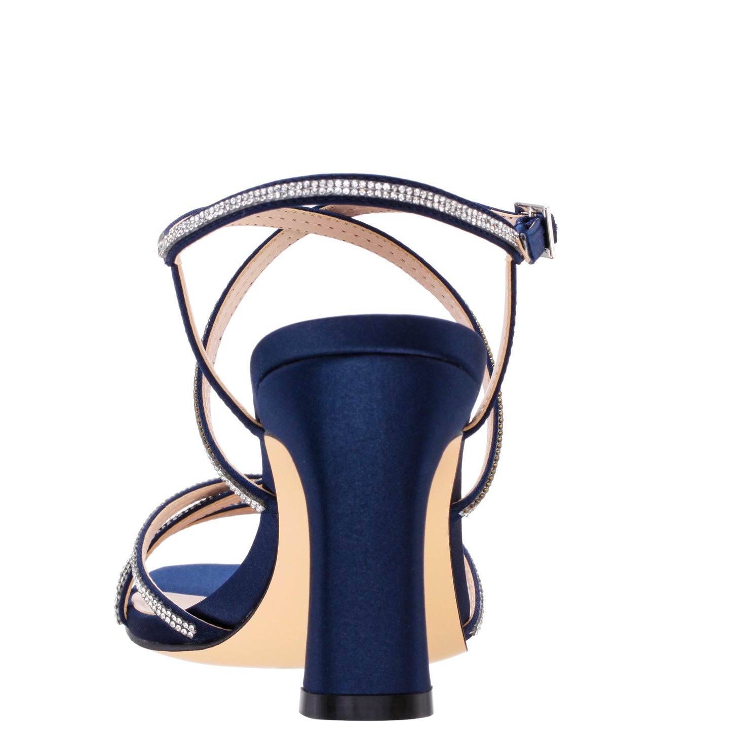 Anna Navy Satin Mid-Heel Sandals | Nina Shoes