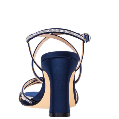 Anna Navy Satin Mid-Heel Sandals | Nina Shoes