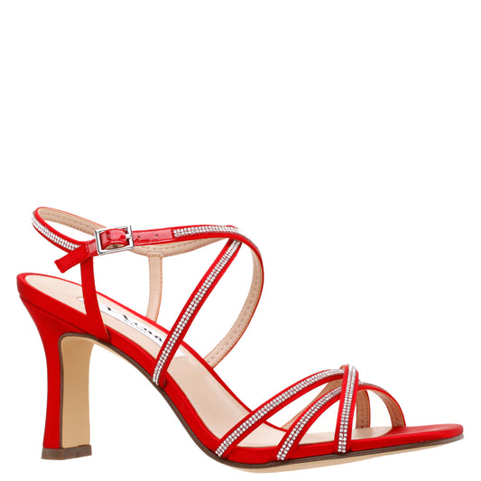 Anna Red Satin Mid-Heel Sandals | Nina Shoes