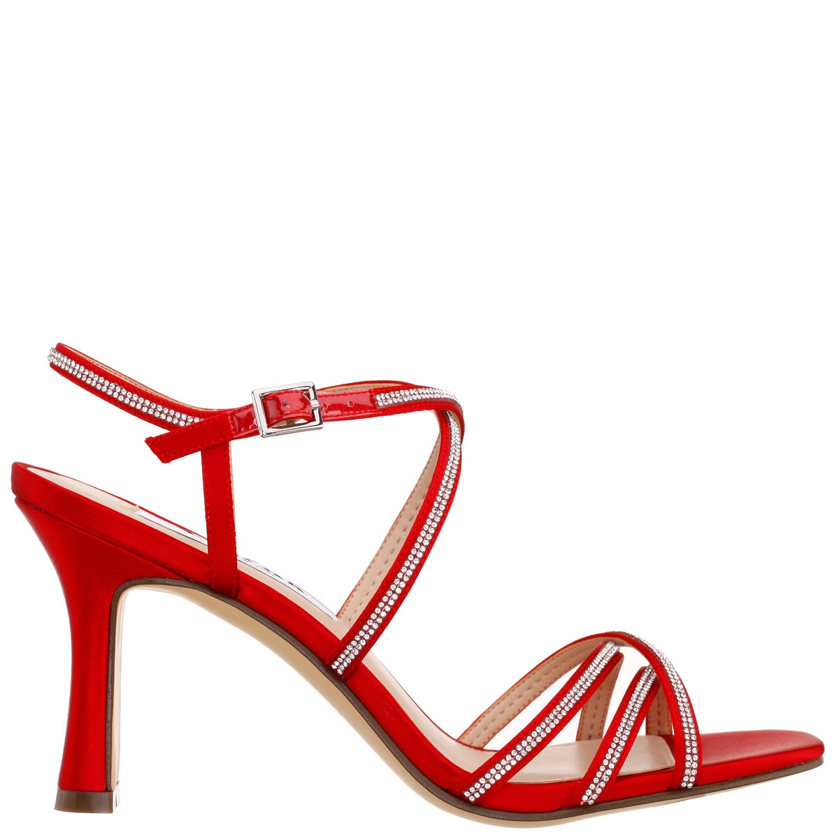 Anna Red Satin Mid-Heel Sandals | Nina Shoes