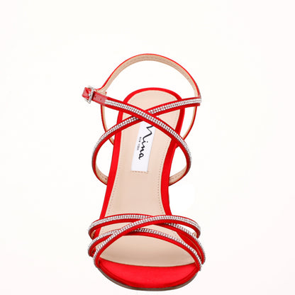 Anna Red Satin Mid-Heel Sandals | Nina Shoes